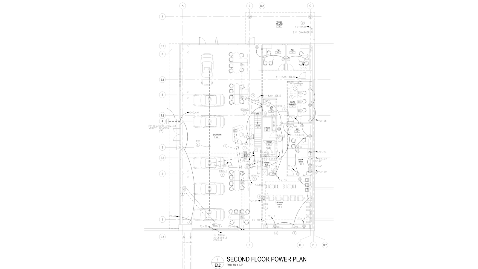 Electrical power plan drawing showing circuit layout.