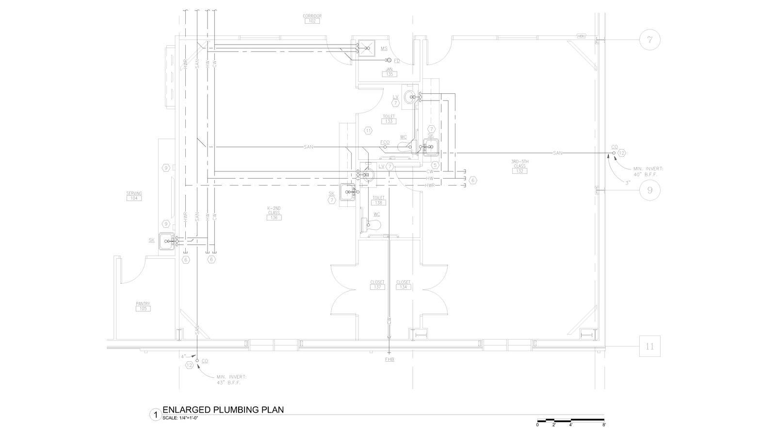 Second plumbing plan drawing showing supply and waste piping layout.