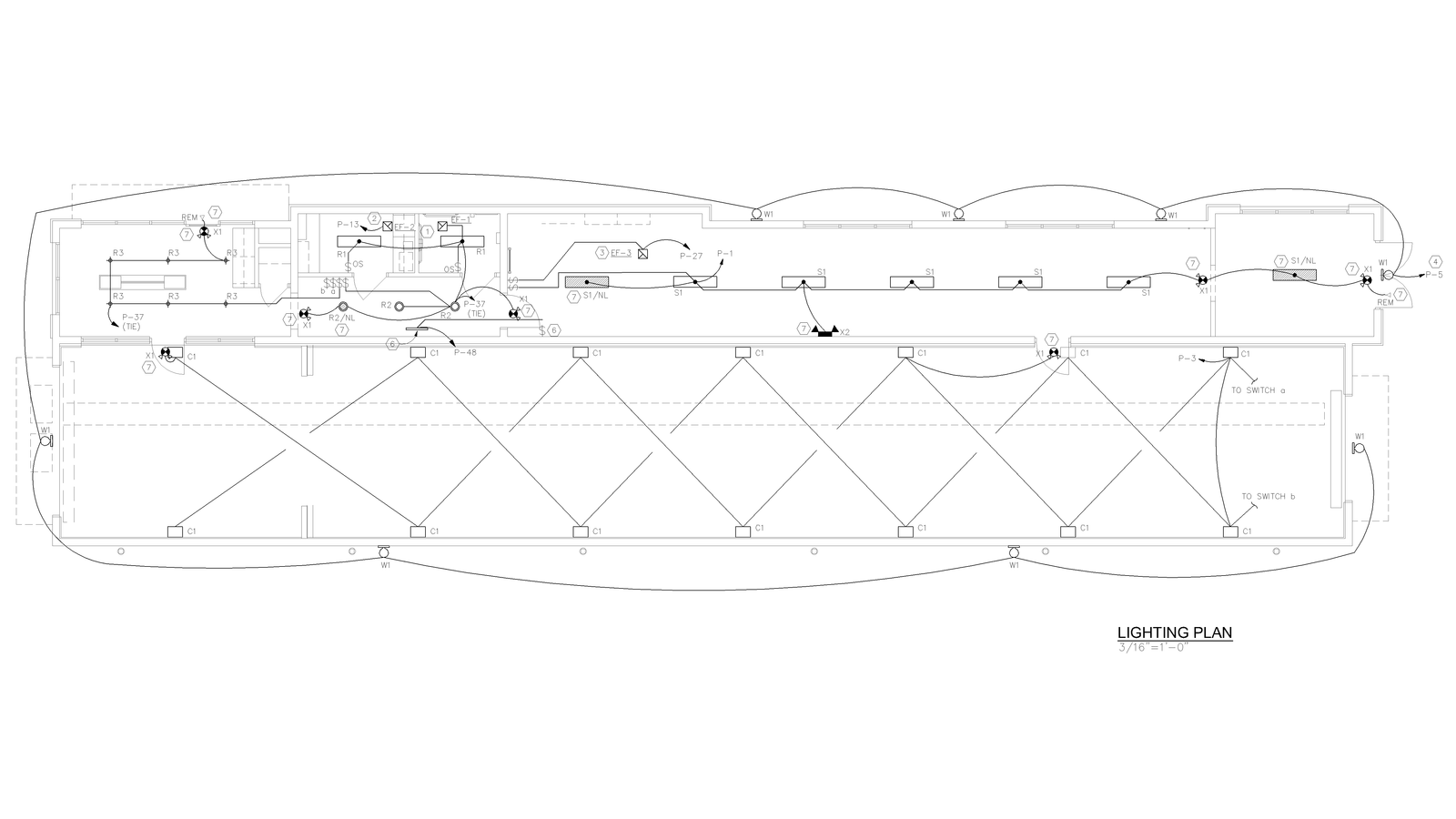 Electrical lighting plan drawing showing fixture layout.