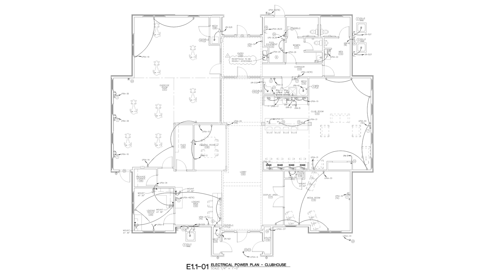 Clubhouse power plan drawing showing circuit layout.